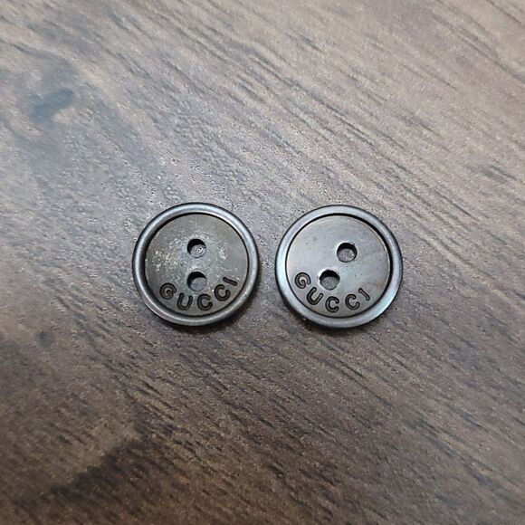 GUCCI Set of Two 2-Hole Bronze Iridescent Buttons Engraved w/ 'GUCCI' - Picture 1 of 4